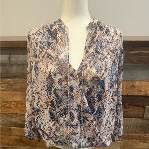 Veronica M Blue and Cream Snake Print Blouse